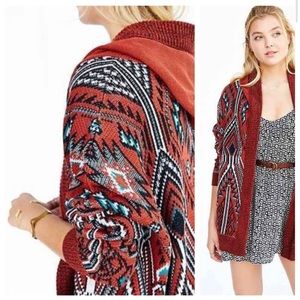 Urban Outfitters Ecote Aztec Rust Orange Hooded Cardigan, M